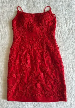 Amazon Red Homecoming Dress Lace Appliqués thumbnail 1