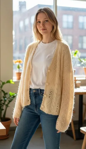 Sostanza Vintage Cream Pointelle Cable Knit Button Cardigan Sweater Cottage‎ thumbnail 1