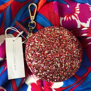 New York & Company Glitter Round Zipper Pouch Bag Charm Key Chain, NWT thumbnail 12