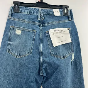 Good American Good Boy Double Slit Jeans 0/25 NWT High Rise BLUE404 Raw Hem thumbnail 2