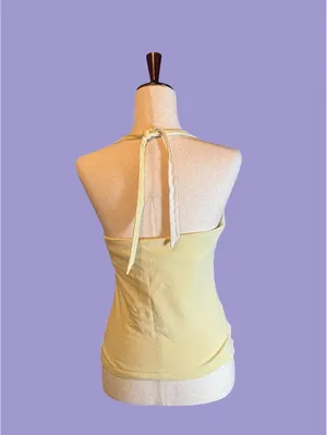 Ann Taylor Medium Yellow Cotton Spandex Halter Top thumbnail 3