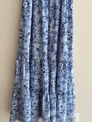 Max Studio Ruffle Cap Sleeve Tiered Maxi Dress, Light Blue Floral, Size Small thumbnail 4