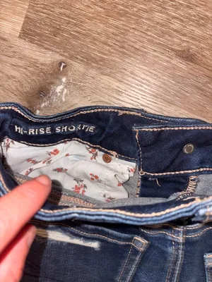 American Eagle Outfitters Distressed Dark Blue High-Rise Denim Shorts thumbnail 3
