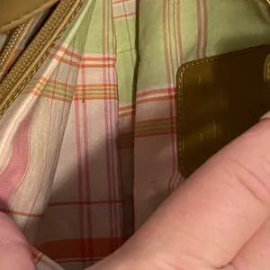 VTG Fossil Woven Straw and Leather Shoulder Bag 75082 Beige Tan Pink Plaid Lined thumbnail 4