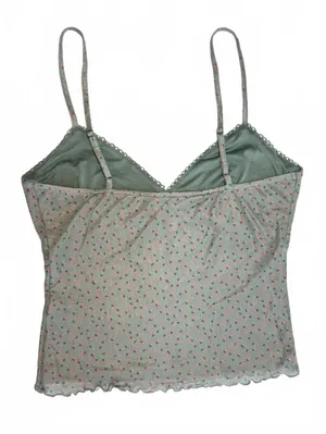 Intimately Free People Floral Camisole Top XS Lace Trim Sage Pink Boho Romantic thumbnail 2