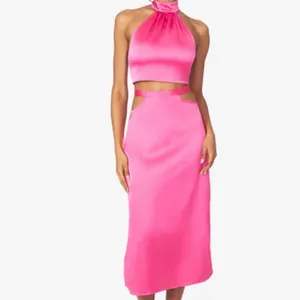 NWT WEWOREWHAT Hot Pink Satin Cut‎ Out Midi Length Skirt XS thumbnail 8