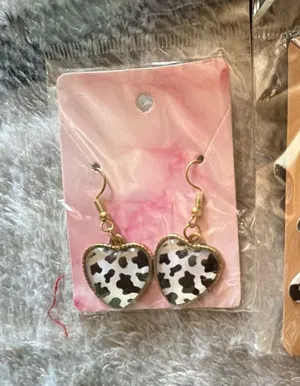Cowboy Hat and Heart Cow Print Drop Earrings Set thumbnail 1