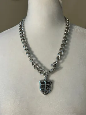 NWT Stigma Silver Tone Chunky Chain Necklace w Cross and Filigree Pendant thumbnail 8