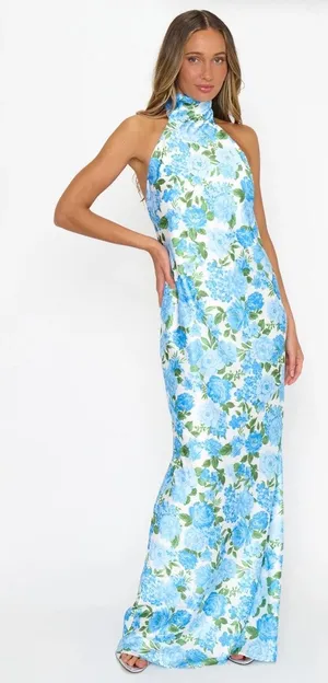 Show Me Your MuMu Lisa Maxi Dress Cottage Floral Blue Size Small thumbnail 1