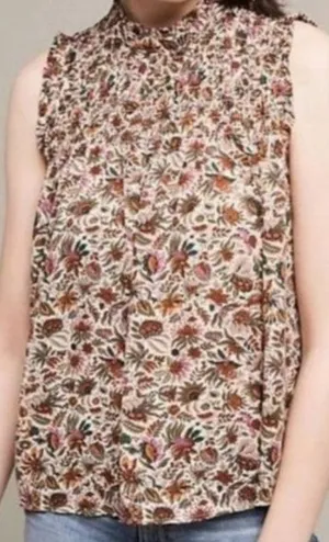 Anthropologie Maeve Sleeveless‎ Smocked Floral High Neck Top Multicolor Size 6 thumbnail 1