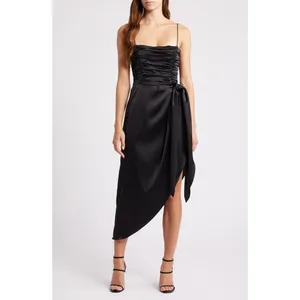 WAYF The Julia Ruched Asymmetric Satin Cocktail‎ Dress Size Medium thumbnail 3