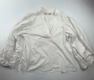 Alice‎ and Olivia Smocked Cuff Sleeve V Neck White Blouse XS thumbnail 1