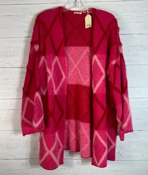 hot pink argyle design cardigan size M NWT thumbnail 1