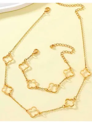 Gold Plated Clover Necklace stainless steel womens jewelry thumbnail 5
