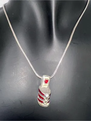BRIGHTON Red Enamel Sandal w/Rhinestones Charm on 16"+ Necklace European Summer thumbnail 1