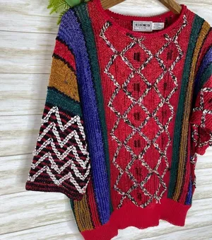 Vintage Rainbow Color Open Knit Half Sleeve Sweater Tee thumbnail 2