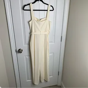 Zara white‎ belted jumpsuit size medium minimalist vacation summer thumbnail 9