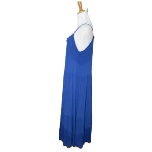 Tribe Blue Spaghetti Strap Sleeveless Tiered Maxi Ties at Neck Dress Size Medium thumbnail 3