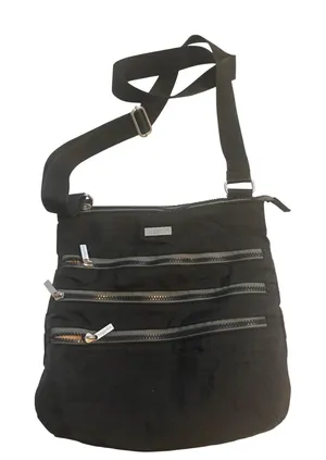 Baggallini Everywhere Crossbody Bag Black‎ Nylon Triple Zip Travel Messenger thumbnail 1