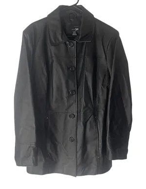 East 5th‎ Womens Black Genuine Leather Button Front Coat Jacket XL XLARGE thumbnail 1