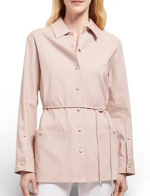 THEORY‎ Linen Blend Belted Shirt Jacket in Light Pink thumbnail 1