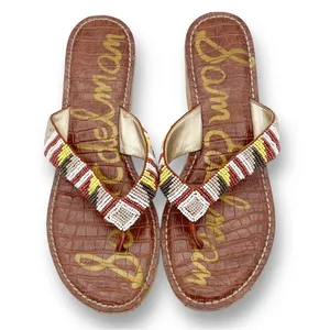 Sam Edelman Rosa Nude Ginger Beaded Thong Cork Wedge Sandal Flip Flop Size 8.5 thumbnail 4