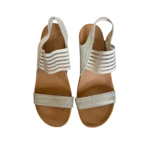 Skechers Luxe Foam Wedge Sandals Womens 10 Taupe Silver Stretch Slingback 31597 thumbnail 4