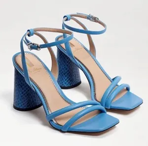 Sam Edelman • Kia Block Heel Sandal ankle strap square toe True Blue snakeskin thumbnail 1