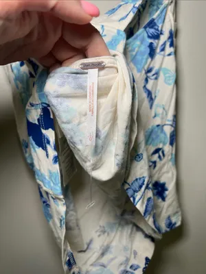 Free People White Floral Square-Neck Cami with Blue Print thumbnail 4