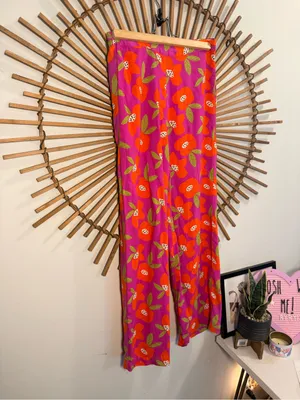 Compañía Fantástica Womens Printed Floral Wide Leg Pants Pink Orange Multi Boho thumbnail 5