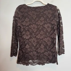 Vintage Y2K Chocolate Brown Lace Babydoll Blouse Large Romantic Whimsigoth Fairy thumbnail 4