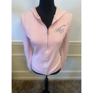 Light Pink Harley Davidson Knit Sweater Jacket Rhinestone Button Sleeve Zip thumbnail 2