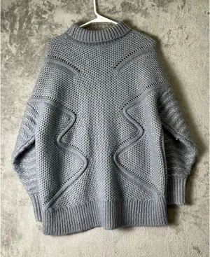 REISS Myla Oversized Cable Knit Turtleneck Sweater Gray Wool Alpaca Medium Cozy thumbnail 1