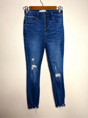 Abercrombie & Fitch Women Curve Love Distressed High-Rise Skinny Ankle Jeans 4 thumbnail 2