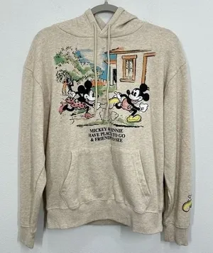 Disney Cream Mickey & Minnie‎ "Places to Go, Friends to See" Sweatshirt Hoodie S thumbnail 1
