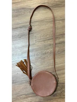 Brown Round Boho Crossbody Bag Woven Embossed Design Tassel Adjustable Strap thumbnail 4
