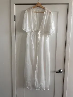 White Sheer Kimono with Crochet Detailing thumbnail 2