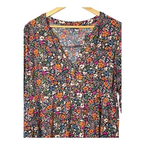 Democracy Floral Midi Dress Women 1X‎ Multicolor Boho Casual Rayon Button V-Neck thumbnail 2