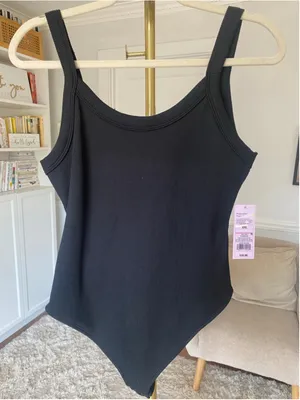 NWT Wild Fable Ribbed Bodysuit Black Scoop Neck Tank Minimalist Sleek Basics XXL thumbnail 2