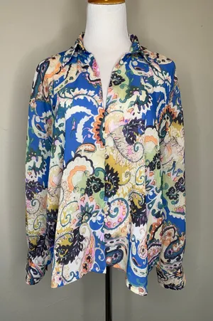 SundayUp Paisley Blouse Sz Large Blue Pink Boho Preppy thumbnail 1