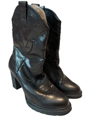 Roper Black Faux Leather Western Heeled Platform Boots Mid-Calf Size US 9 thumbnail 1