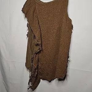 Free People army green fringe boho jungle sleeveless raw hem top blouse sz XS thumbnail 9