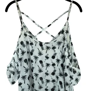 Miken Swim Cold Shoulder‎ Swim Cover Up Women M White Flamingo Tassel Coastal thumbnail 2
