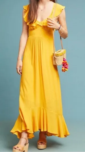 Anthropologie Larke Belle ruffle maxi dress in Marigold Women's sz. 2P thumbnail 1