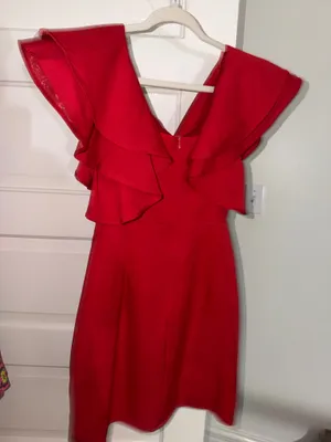 TCEC red dress with ruffle sleeves thumbnail 4