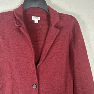 JCrew Sweater Blazer Sz Small Maroon Red Two Button Cardigan Jacket 100% Cotton thumbnail 2