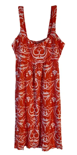 Fresh Produce Riviera Impromptu Dress XL Red Coral Abstract‎ Scroll Smocked USA thumbnail 1