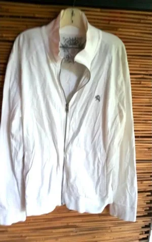 Express L Cotton White Zip Front Warmup Jacket thumbnail 1