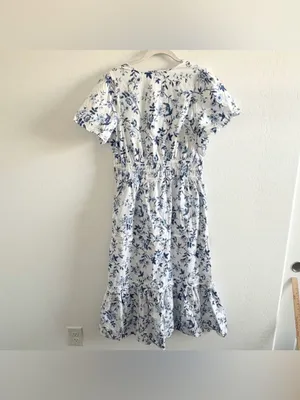 French Connection Floral Print Midi Dress Blue White Cottagecore Casual thumbnail 5