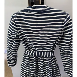 Express Women's Blue White striped double-breasted trench coat with belt Size M thumbnail 7